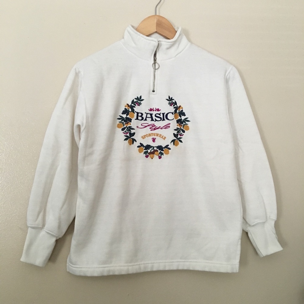 Vintage embroidered quarter zip sweatshirt XS/S - Picture 1 of 4